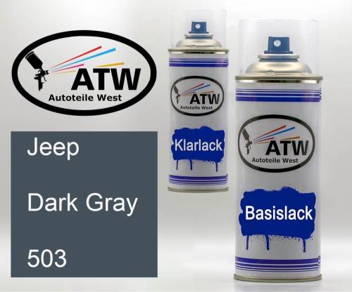 Jeep, Dark Gray, 503: 400ml Sprühdose + 400ml Klarlack - Set, von ATW Autoteile West.